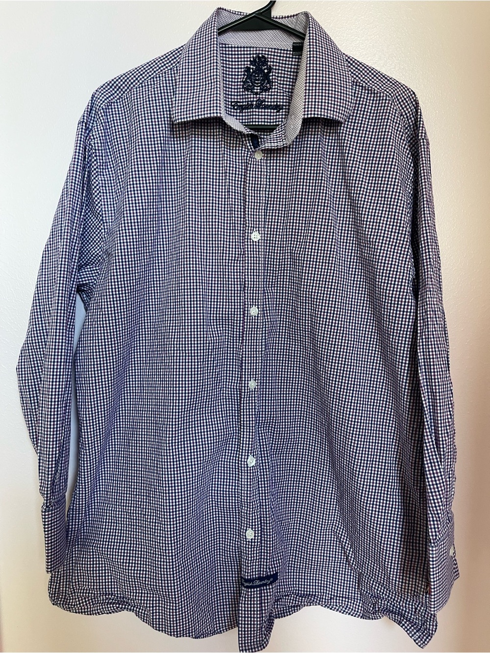 English Laundry Mens Gingham Check Button Down Shirt Navy Purple 17 32/33‎